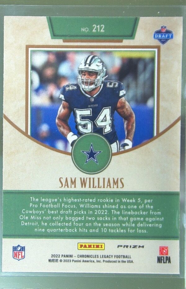 2022 Panini Chronicles Sam Williams RC #212 Cowboys 2022 Panini Legacy Silver - Image 3