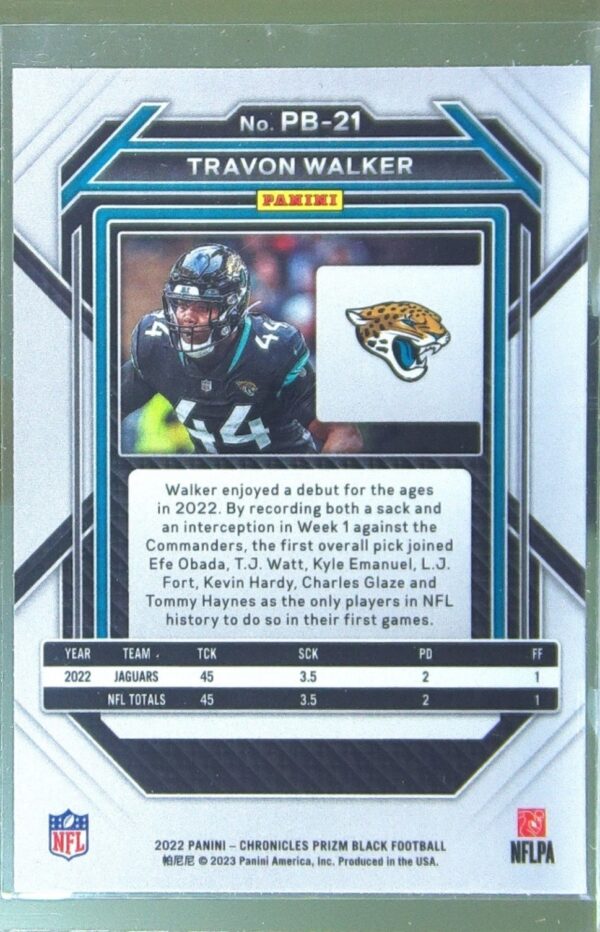 2022 Panini Chronicles Travon Walker RC #PB-21 Jaguars Prizm Black - Image 3