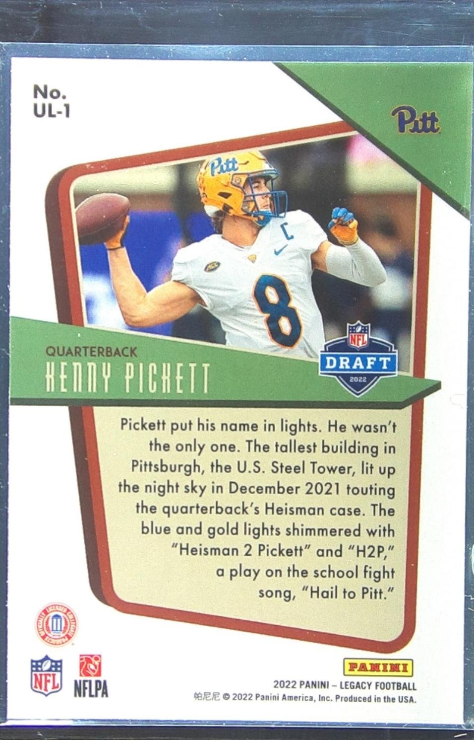 2022 Panini Legacy Kenny Pickett RC #UL-1 Panthers Under the Lights - Image 3
