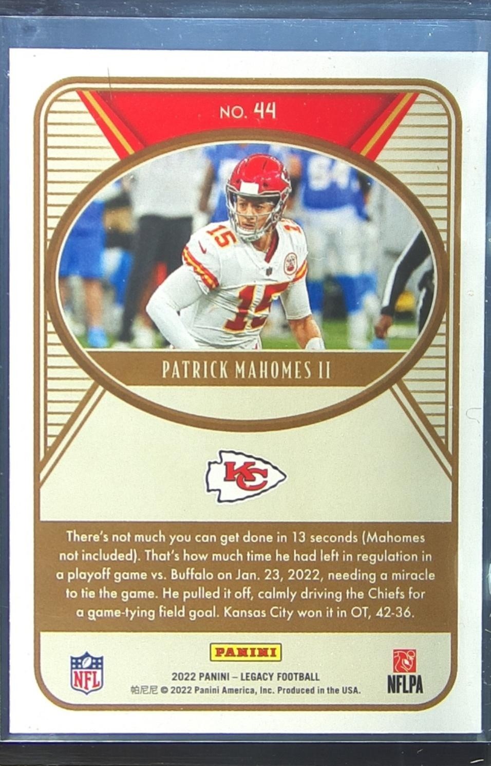2022 Panini Legacy Patrick Mahomes II #44 Chiefs - Image 3