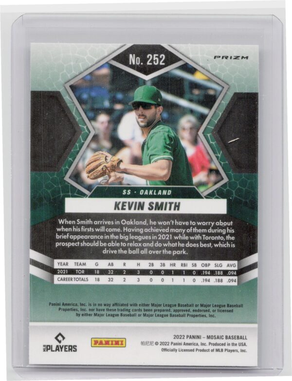 2022 Panini Mosaic Kevin Smith Silver Prizm Rookie #252 Athletics - Image 3