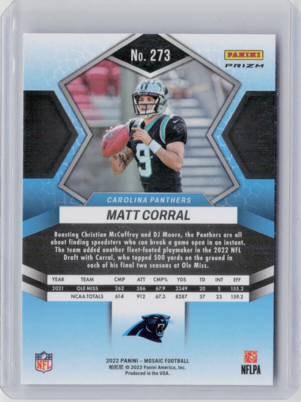 2022 Panini Mosaic Matt Corral Mosaic Camo Pink #273 Panthers - Image 3
