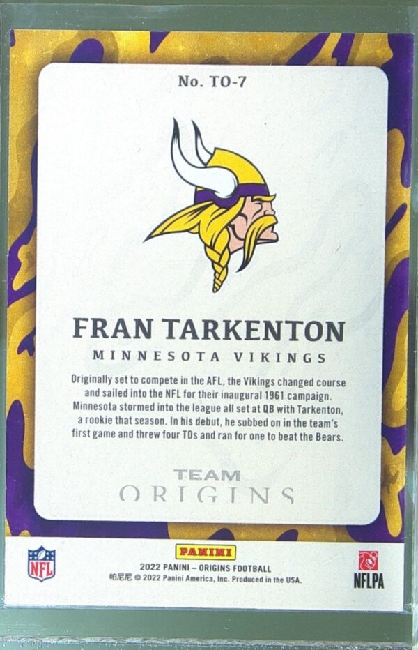 2022 Panini Origins Fran Tarkenton #TO-7 Vikings Team Origins - Image 3