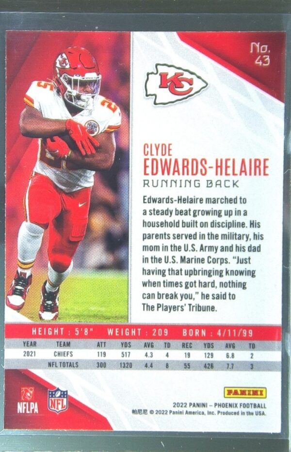 2022 Panini Phoenix Clyde Edwards-Helaire Color Burst #43 Chiefs - Image 3