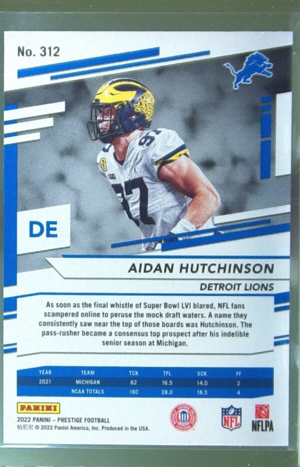 2022 Panini Prestige Aidan Hutchinson Xtra Points Galaxy RC #312 Lions - Image 3