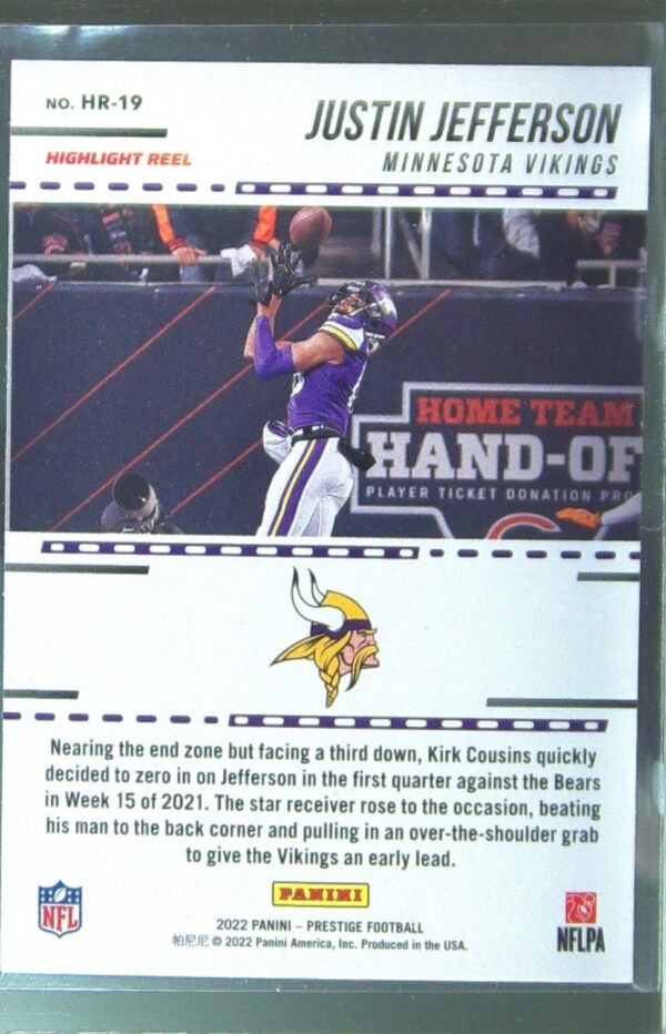 2022 Panini Prestige Justin Jefferson #HR-19 Vikings Highlight Reel - Image 3