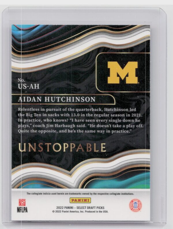 2022 Panini Select Draft Picks Aidan Hutchinson #US-AH Wolverines Unstoppable - Image 3