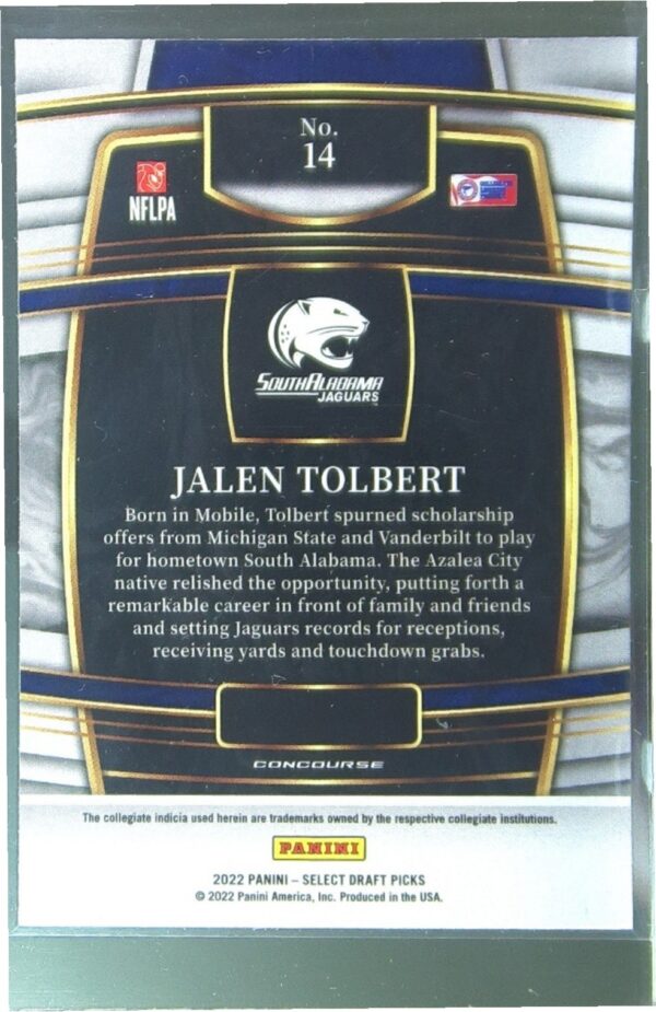 2022 Panini Select Draft Picks Jalen Tolbert Blue (Retail Base) RC #14 Jaguars - Image 3