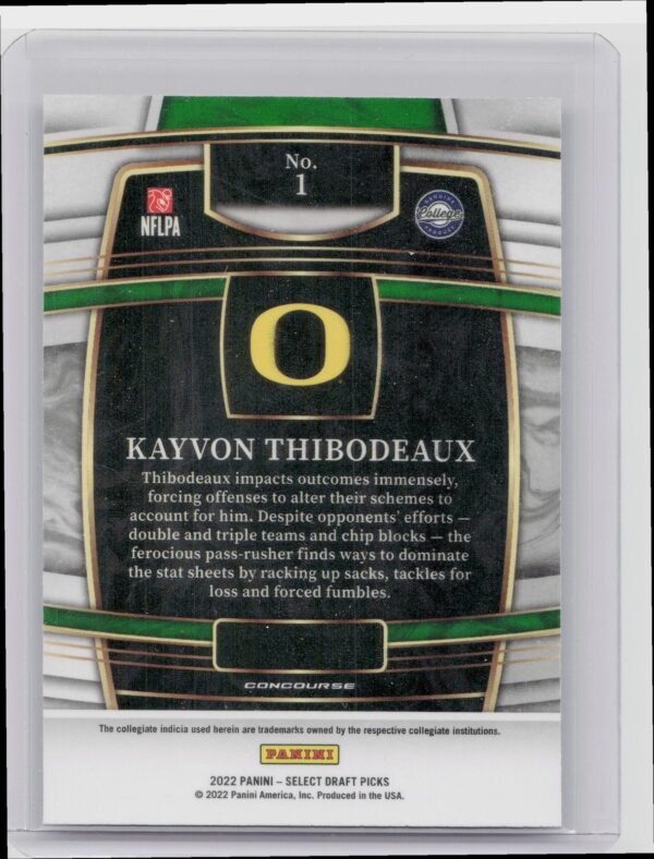 2022 Panini Select Draft Picks Kayvon Thibodeaux RC #1 Ducks - Image 3