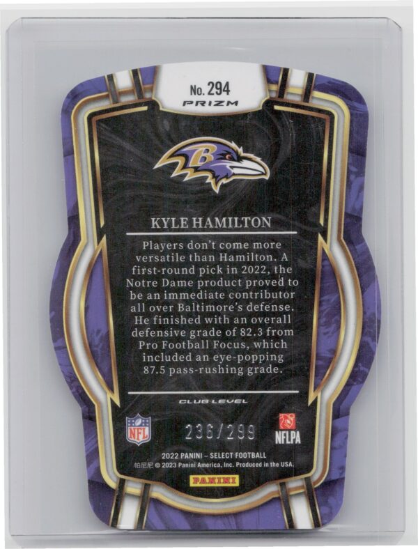 2022 Panini Select club level green die-cut Kyleh Hamilton /299 Ravens 294 - Image 3