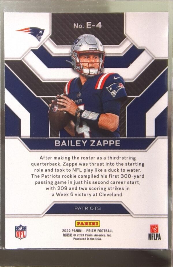 2022 Prizm Bailey Zappe RC #E-4 Patriots Emergent - Image 3