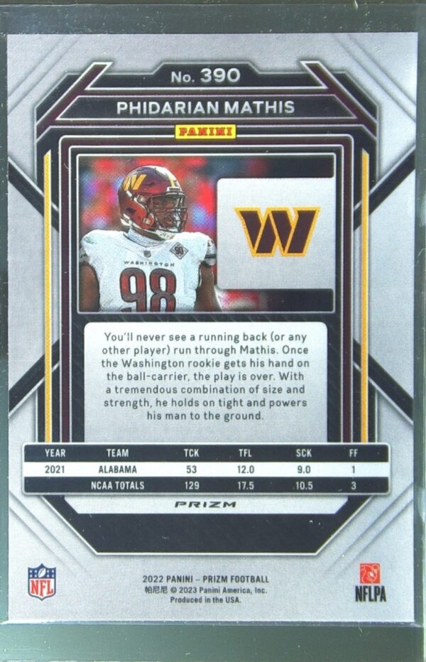 2022 Prizm Phidarian Mathis Orange Ice RC #390 Commanders - Image 3