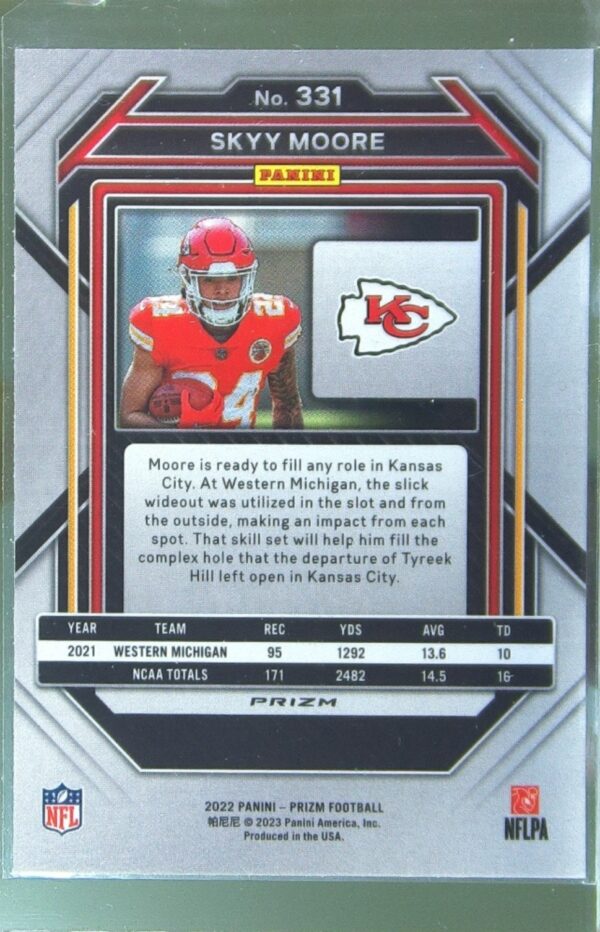 2022 Prizm Skyy Moore Red White and Blue RC #331 Chiefs - Image 3