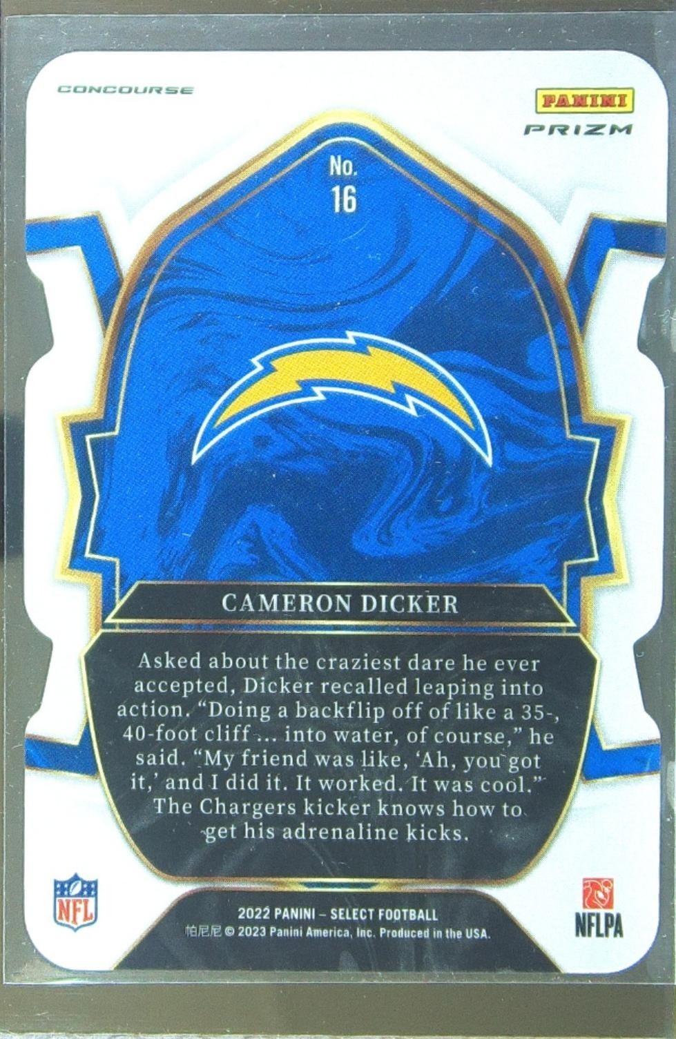 2022 Select Cameron Dicker Black and Red Prizm Die Cut RC #16 Chargers - Image 3