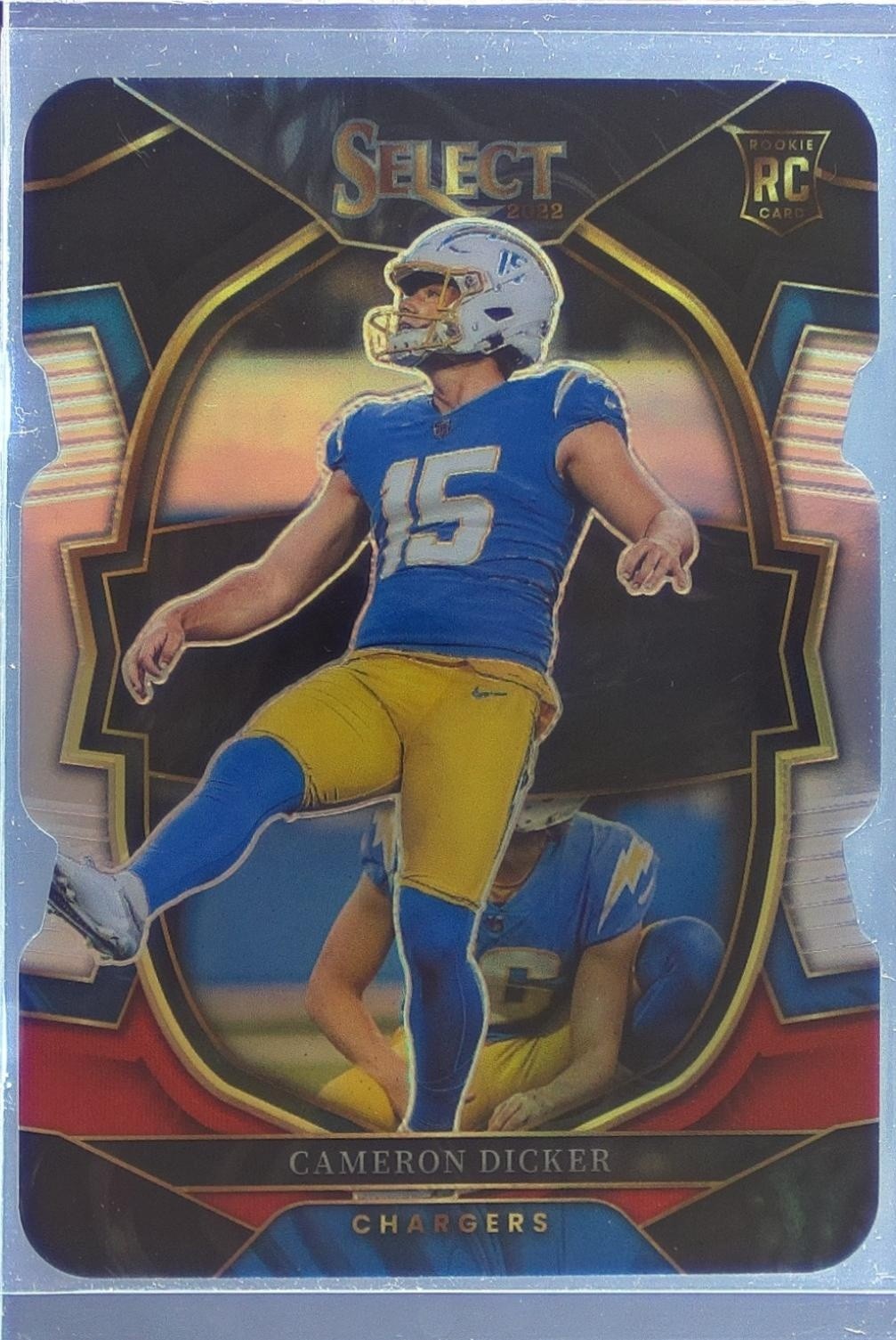 2022 Select Cameron Dicker Black and Red Prizm Die Cut RC #16 Chargers