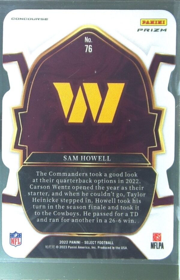 2022 Select Sam Howell Black and Green Prizm Die Cut RC #76 Commanders - Image 3