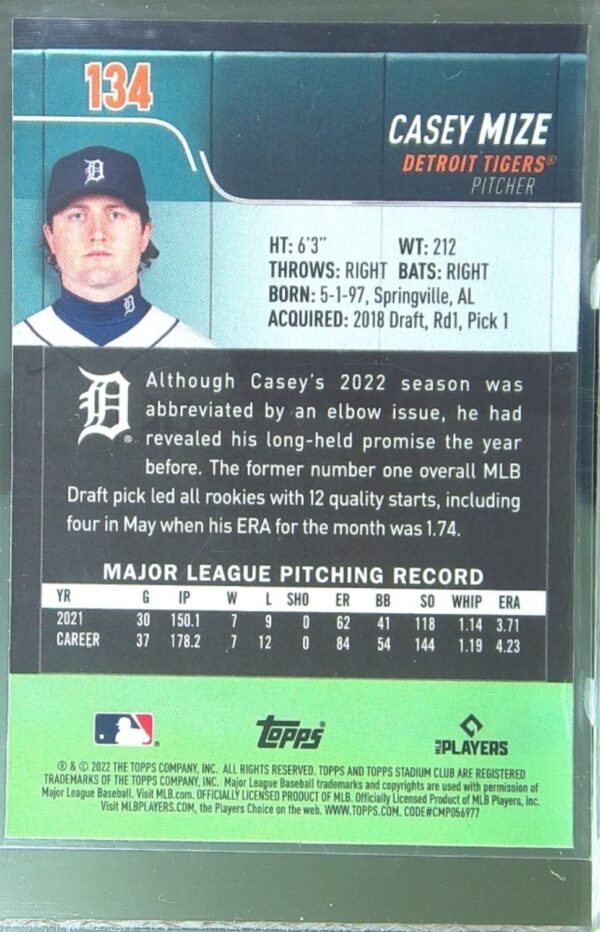 2022 Stadium Club Chrome Casey Mize X Fractor #134 Tigers - Image 3