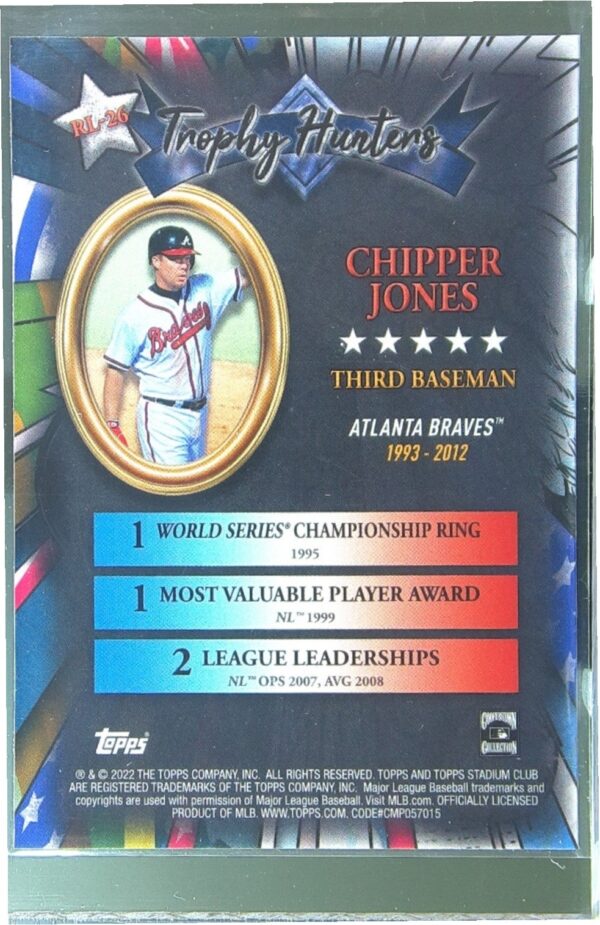 2022 Stadium Club Chrome Chipper Jones #RL-26 Braves Trophy Hunters - Image 3