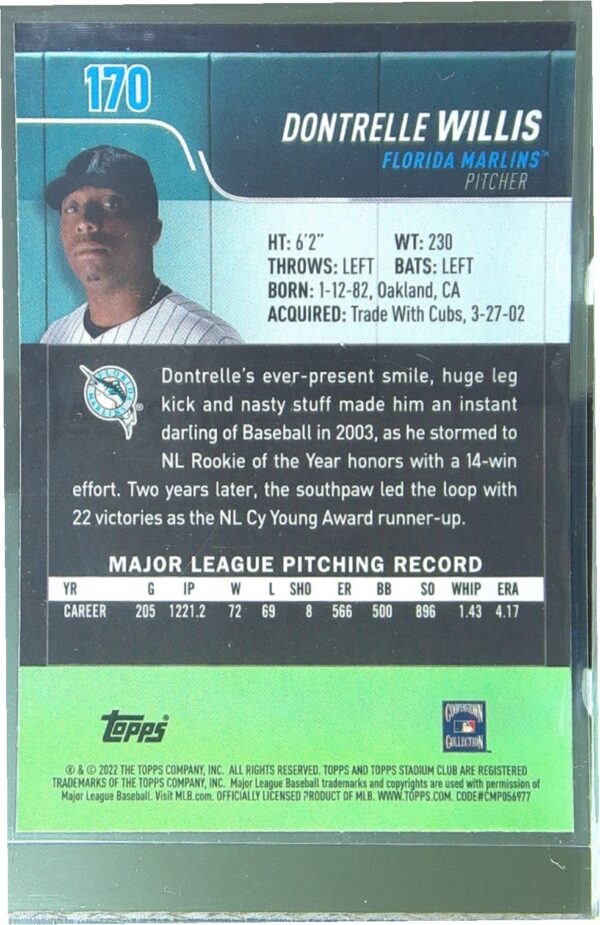 2022 Stadium Club Chrome Dontrelle Willis X Fractor #170 Marlins - Image 3