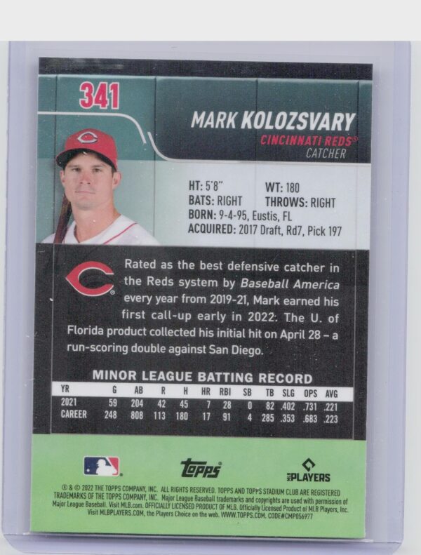 2022 Stadium Club Chrome Mark Kolozsvary X Fractor #341 Reds - Image 3