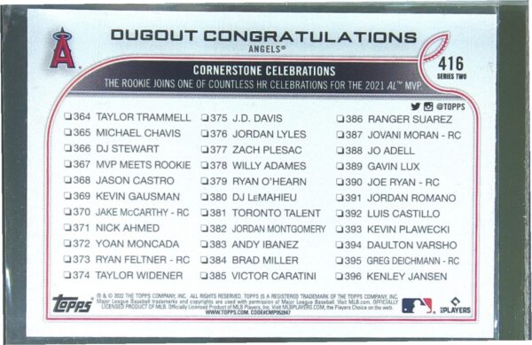 2022 Topps Dugout Congratulations Royal Blue #416 Angels - Image 3