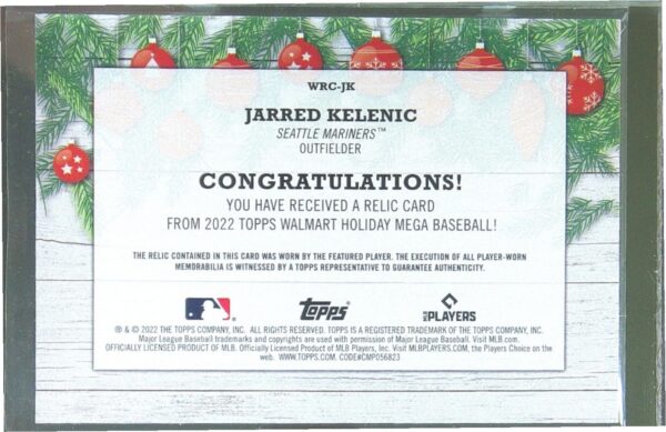 2022 Topps Holiday Jarred Kelenic JSY #WRC-JK Mariners Relics - Image 3