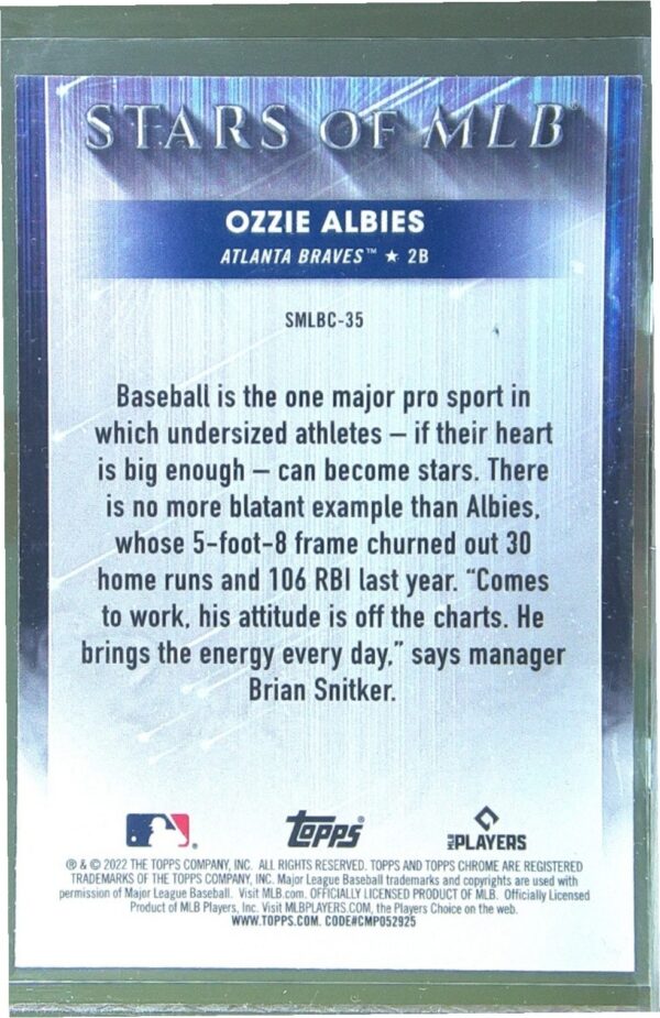 2022 Topps Ozzie Albies #SMLBC-35 Braves Stars of MLB Chrome Refractor - Image 3