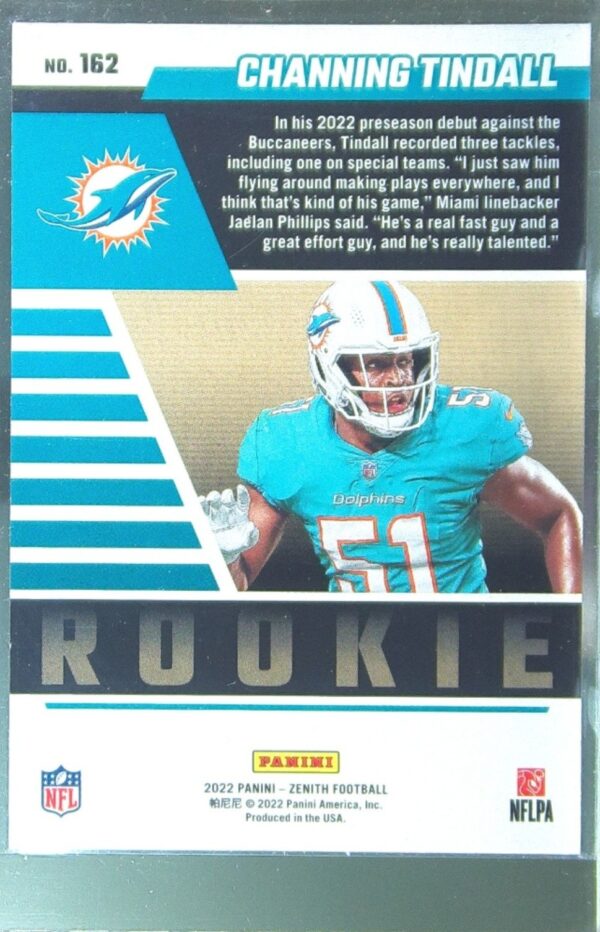 2022 Zenith Channing Tindall RC #162 Dolphins - Image 3