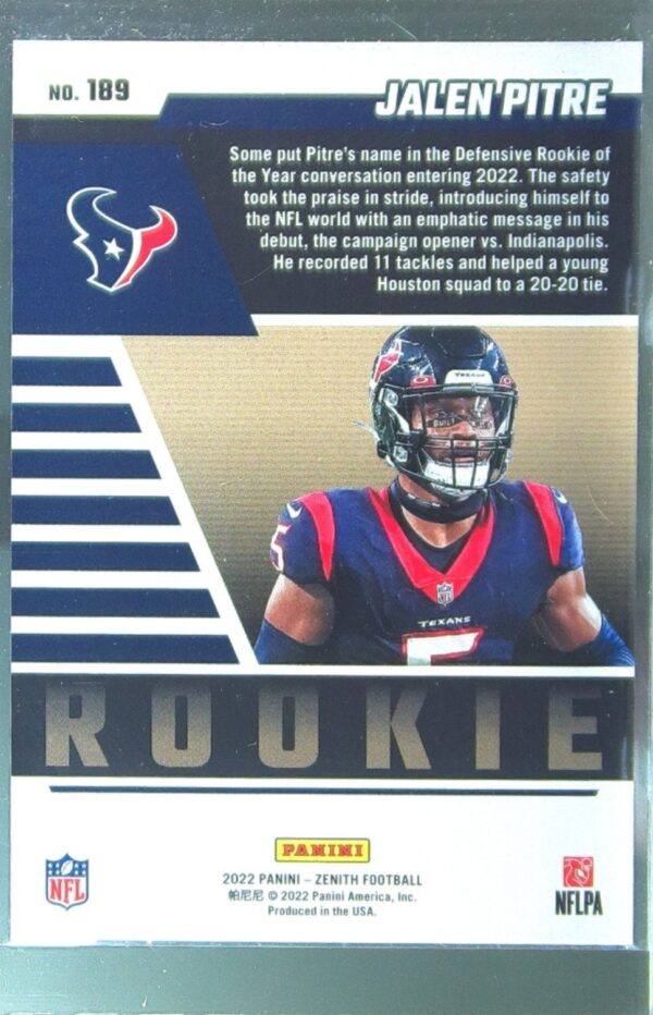 2022 Zenith Jalen Pitre Red Zone RC #189 Texans - Image 3