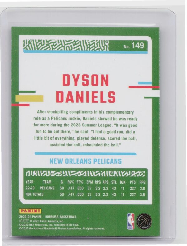 2023-24 Donruss Dyson Daniels Green Laser Holo #149 Pelicans - Image 3