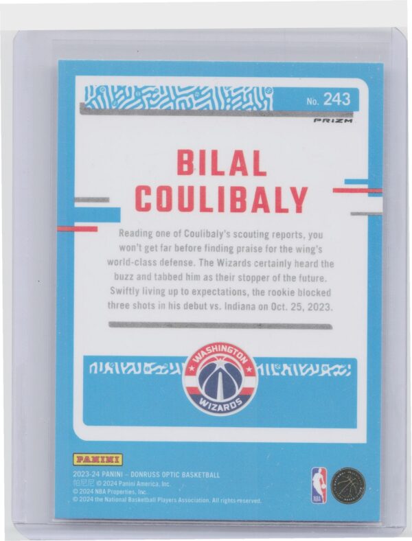 2023-24 Donruss Optic Bilal Coulibaly Holo 243 Wizards - Image 3