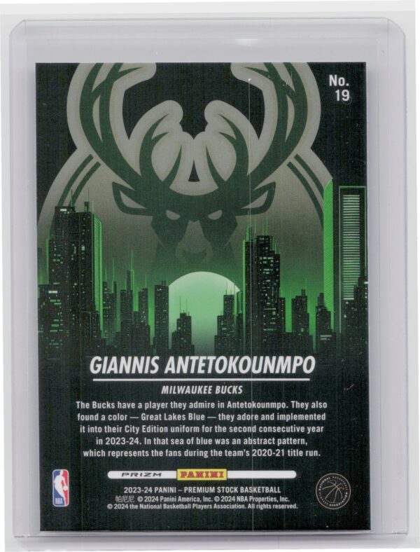 2023-24 Hoops Premium Stock Giannis Antetokounmpo 19 Bucks City Edition - Image 3