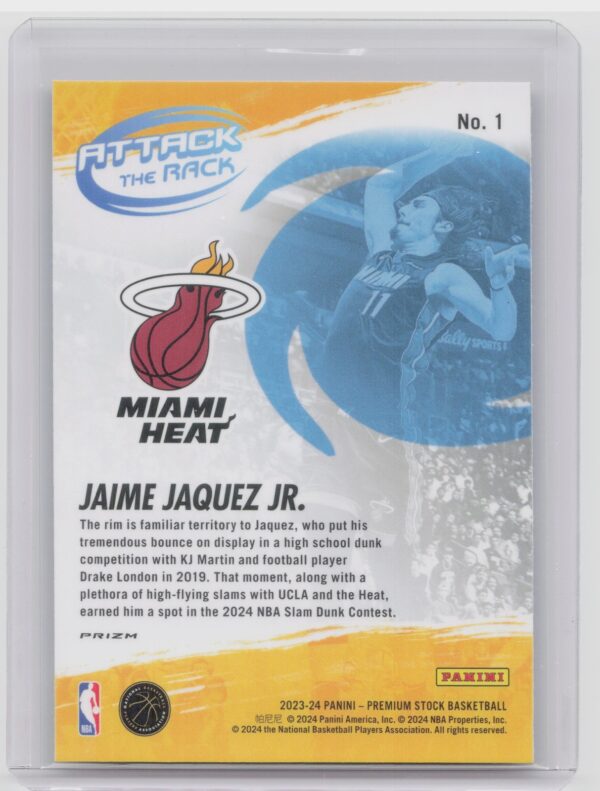 2023-24 Hoops Premium Stock Jaime Jaquez Jr. RC 1 Heat Attack The Rack - Image 3