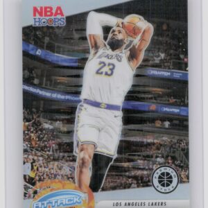 2023-24 Hoops Premium Stock LeBron James 4 Lakers Attack The Rack Silver Prizm