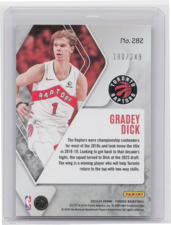 2023-24 Panini Phoenix Gradey Dick Phoenix Orange Ice /249 RC 282 Raptors - Image 3