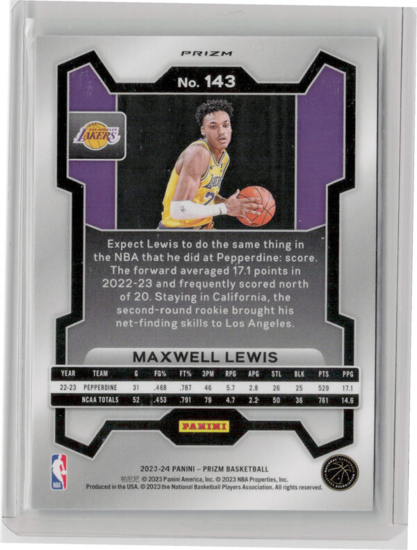 2023-24 Panini Prizm Maxwell Lewis Prizms Red White and Blue #143 Lakers - Image 3