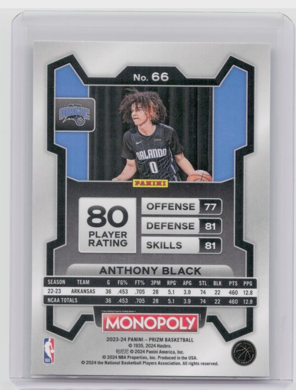2023-24 Panini Prizm Monopoly Anthony Black RC #66 Magic - Image 3