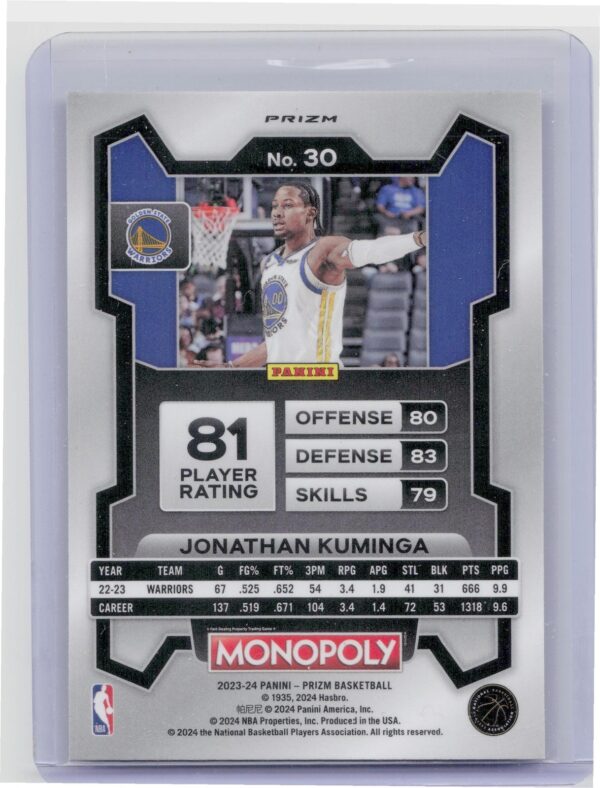 2023-24 Panini Prizm Monopoly Jonathan Kuminga Purple #30 Warriors - Image 3