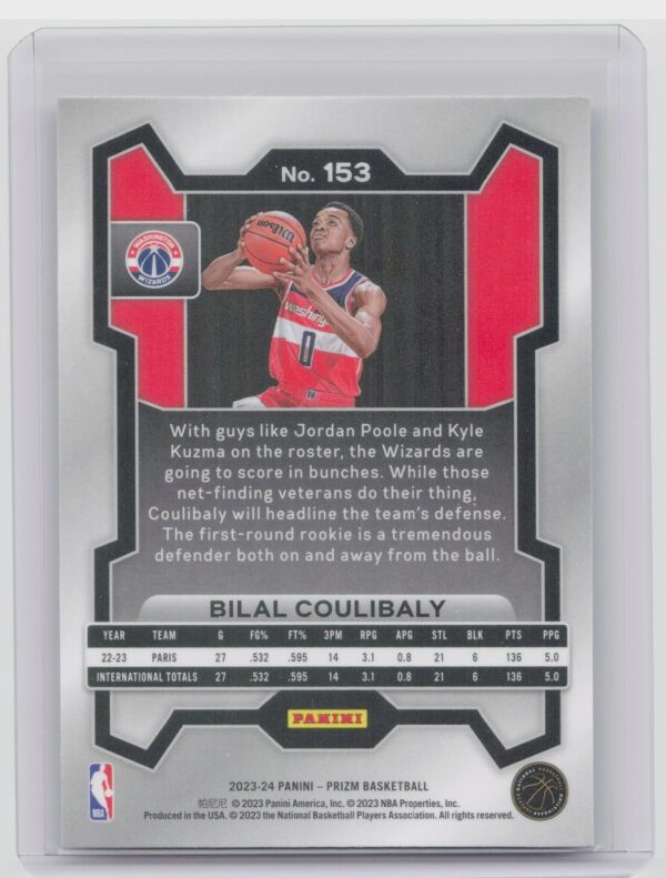 2023-24 Prizm Bilal Coulibaly RC #153 Wizards - Image 3