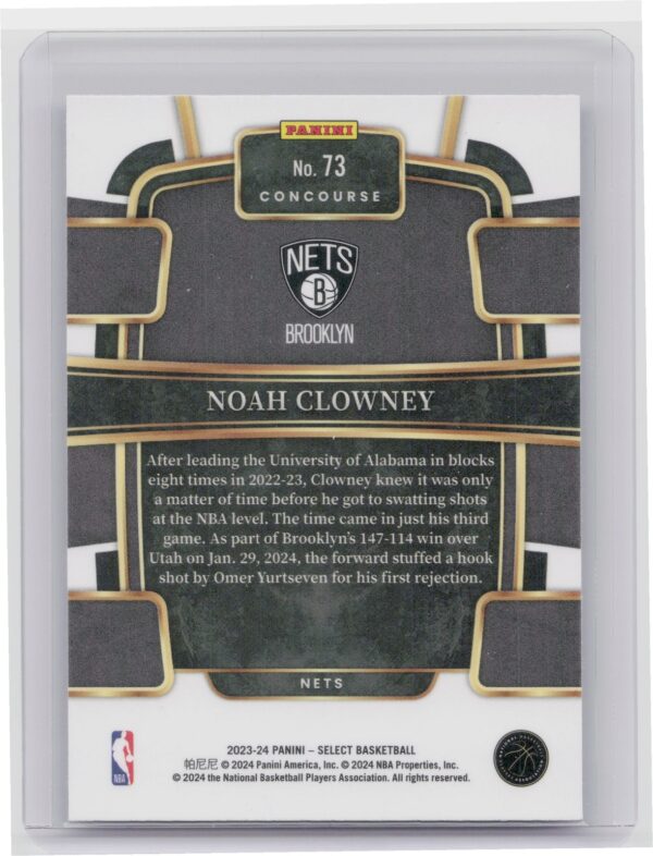2023-24 Select Noah Clowney Blue (Retail Base) RC #73 Nets - Image 3