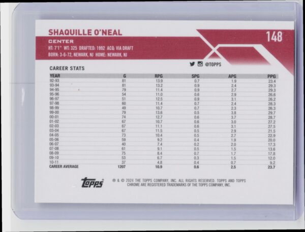 2023-24 Topps Chrome Shaquille O'Neal 148 Heat - Image 3