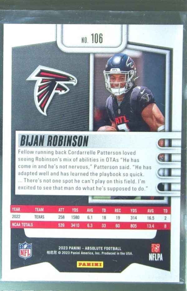 2023 Absolute Bijan Robinson Retail RC #106 Falcons - Image 3