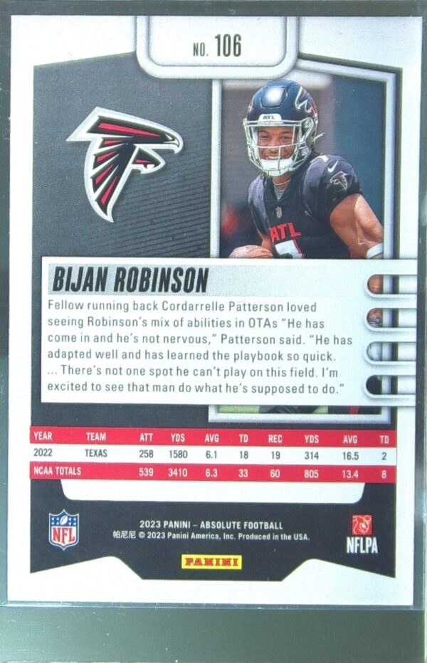 2023 Absolute Bijan Robinson Retail RC #106 Falcons - Image 3