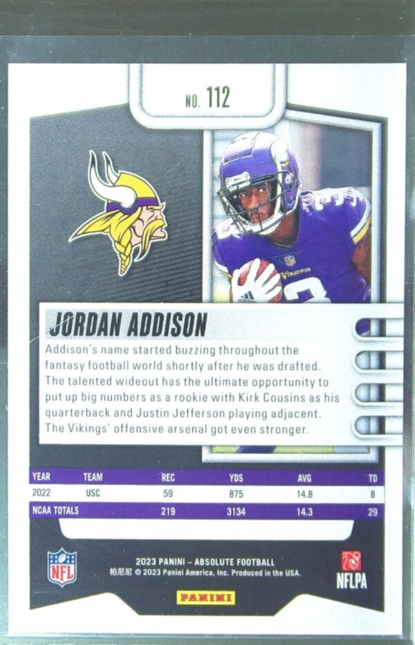 2023 Absolute Jordan Addison Retail RC #112 Vikings - Image 3