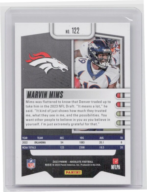 2023 Absolute Marvin Mims Green RC #122 Broncos - Image 3