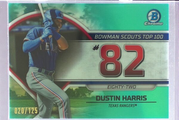 2023 Bowman Chrome Dustin Harris /125 #BTP-82 Rangers Bowman Scouts Top 100 Aqua