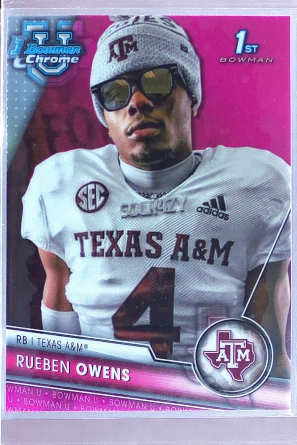 2023 Bowman University Chrome Rueben Owens Pink Refractor RC #166 Aggies