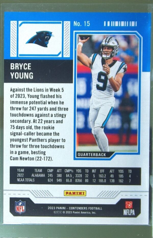 2023 Contenders Bryce Young RC #15 Panthers - Image 3