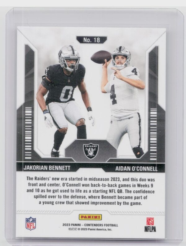 2023 Contenders Jakorian Bennett / Aidan O'Connell Round Numbers #18 Raiders - Image 3