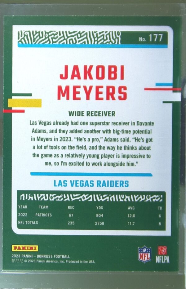 2023 Donruss Jakobi Meyers Press Proof Yellow #177 Raiders - Image 3